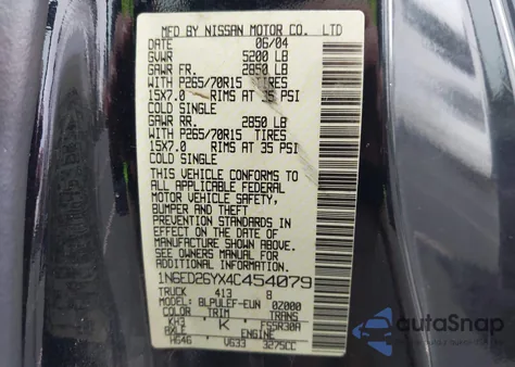 2004 Nissan Frontier Xe-V6 из США, поврежденный, VIN 1N6ED26YX4C454079